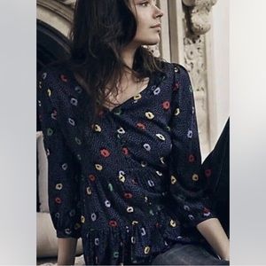 Anthropologie Maeve Lila Navy Tiered Tunic Blouse